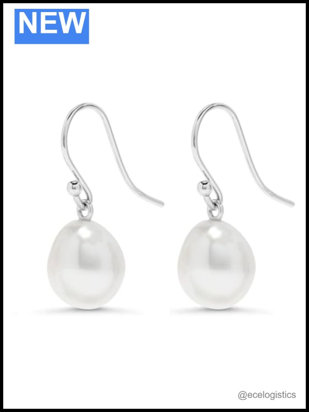 925 Sterling Silver 10-11mm White Freshwater Cultured Pearl Dangle Drop Earrings